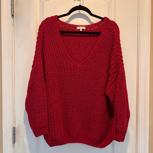 Miracle Red V-Neck Baggy Sweater, S/M - Picture 1 of 4